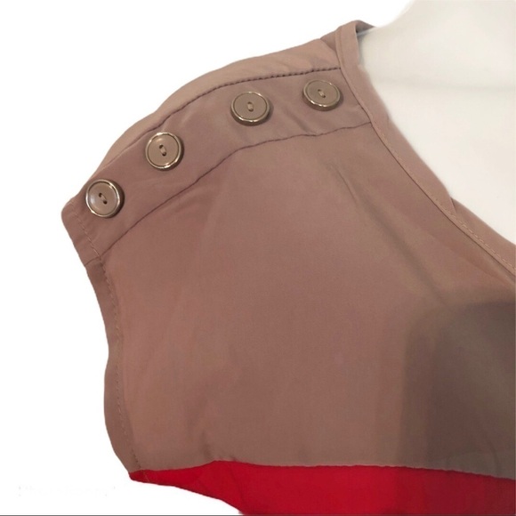 Soprano Size XS Color Block Cinched Waist Lightweight Dress Red Tan - Picture 4 of 9